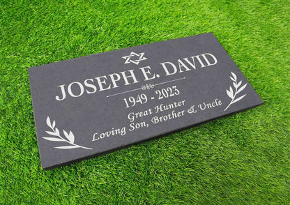 Custom Jewish Memorial Stone Gray Slate, Jewish Jew Personalized Memorial Stone Marker Headstone, Star of David Jewish Human Grave Marker