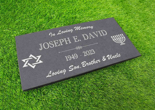 Custom Jewish Memorial Stone Gray Slate, Jewish Jew Personalized Memorial Stone Marker Headstone, Star of David Jewish Human Grave Marker
