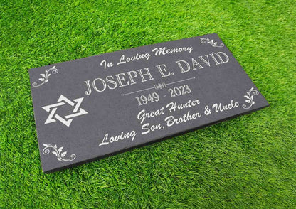 Custom Jewish Memorial Stone Gray Slate, Jewish Jew Personalized Memorial Stone Marker Headstone, Star of David Jewish Human Grave Marker