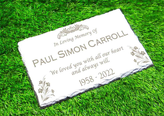 Custom Memorial White Slate Stone, Personalized 7.5 x 11.5 inches, Chipped Edge Memorial Grave Marker Headstone, Condolences Garden Marker