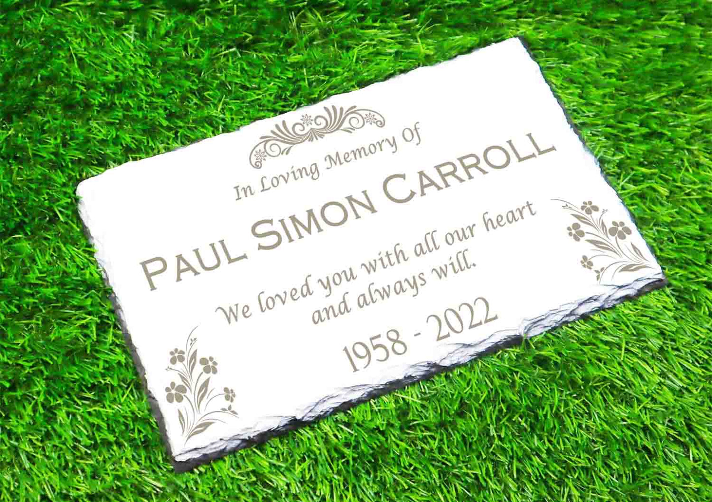Custom Memorial White Slate Stone, Personalized 7.5 x 11.5 inches, Chipped Edge Memorial Grave Marker Headstone, Condolences Garden Marker