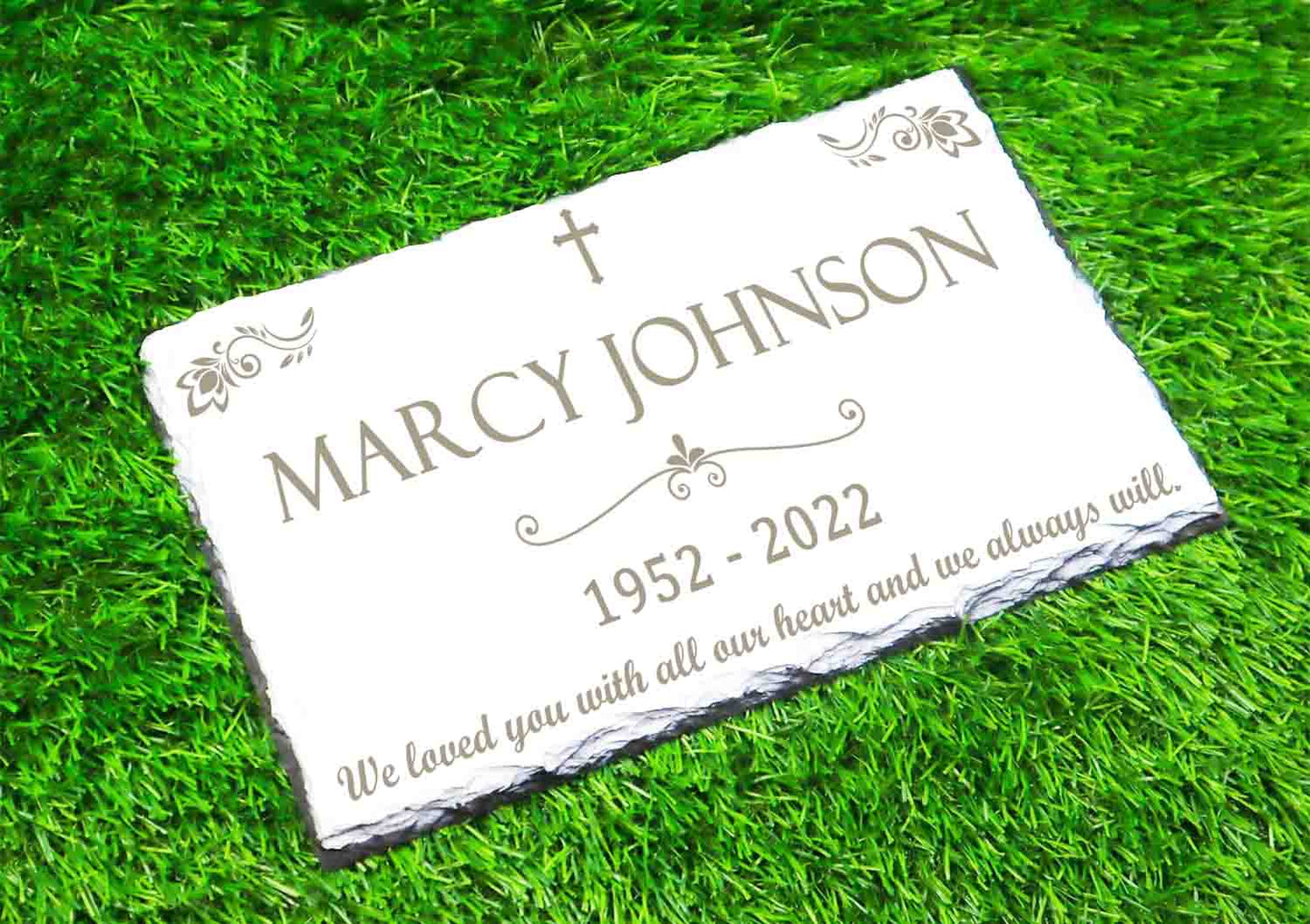 Custom Memorial White Slate Stone, Personalized 7.5 x 11.5 inches, Chipped Edge Memorial Grave Marker Headstone, Condolences Garden Marker