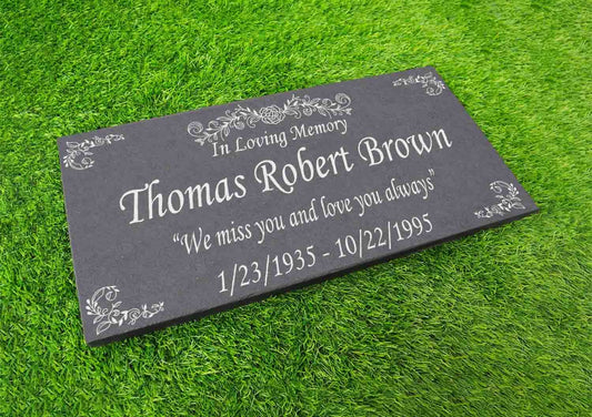 Memorial Stone Gray Slate for Mom Dad, Personalized In Loving Memory Memorial Stone, Engraved Custom Memorial Plaque, Custom Grave Marker